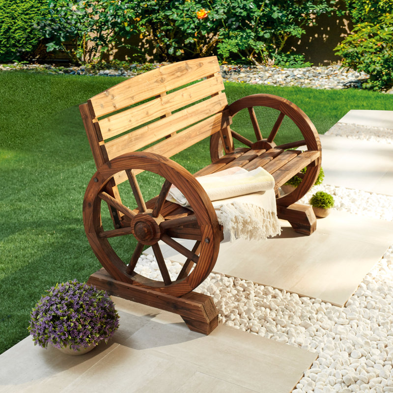 Rosalind Wheeler Keyshawn Wagon Wheel Wooden Garden Bench | Wayfair
